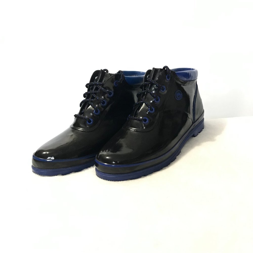 Sporto Womens 11 Thermolite Black and Blue Laced Ankle Duck Rain Boots